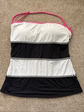 ANNE COLE  White Pink Black Striped Halter Tankini Swim Top XL Nautical Beachy